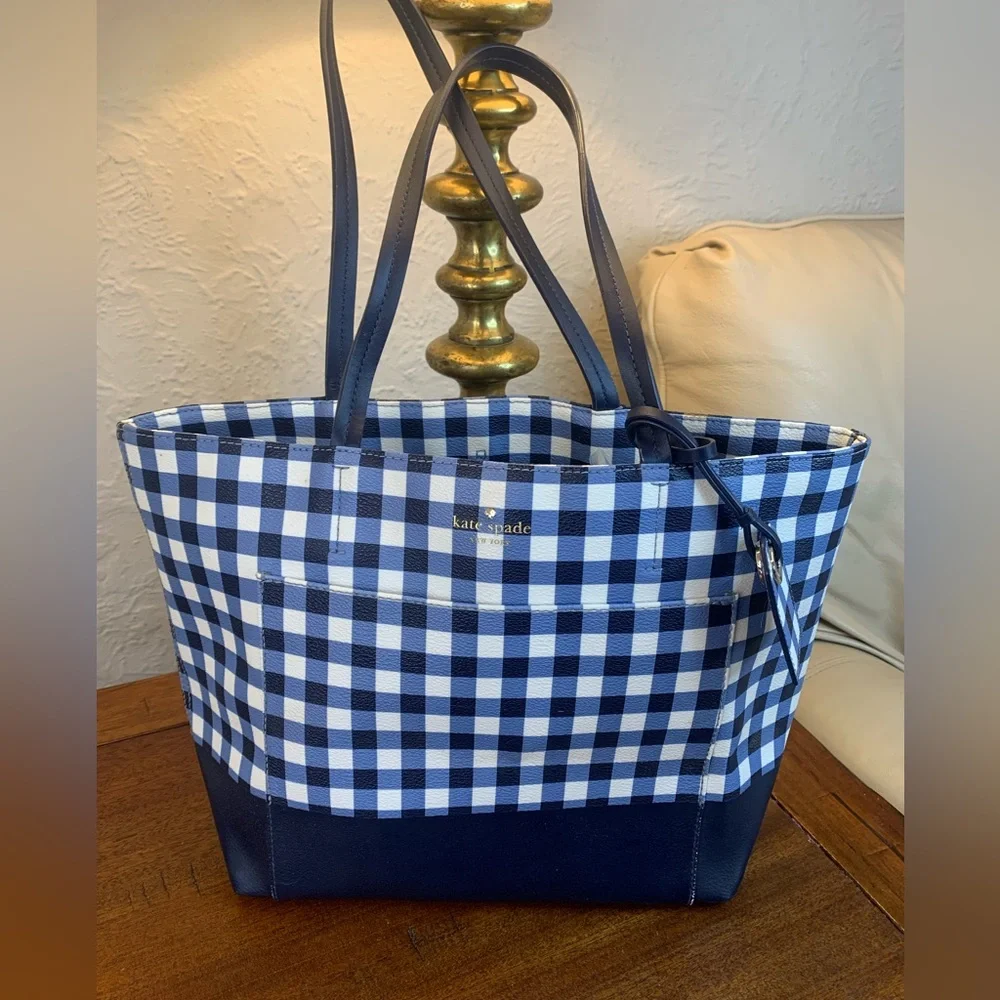kate spade Blue Gingham Leather Trim Tote